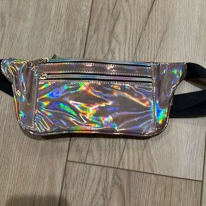 Iridescent pink cross body belt bag
